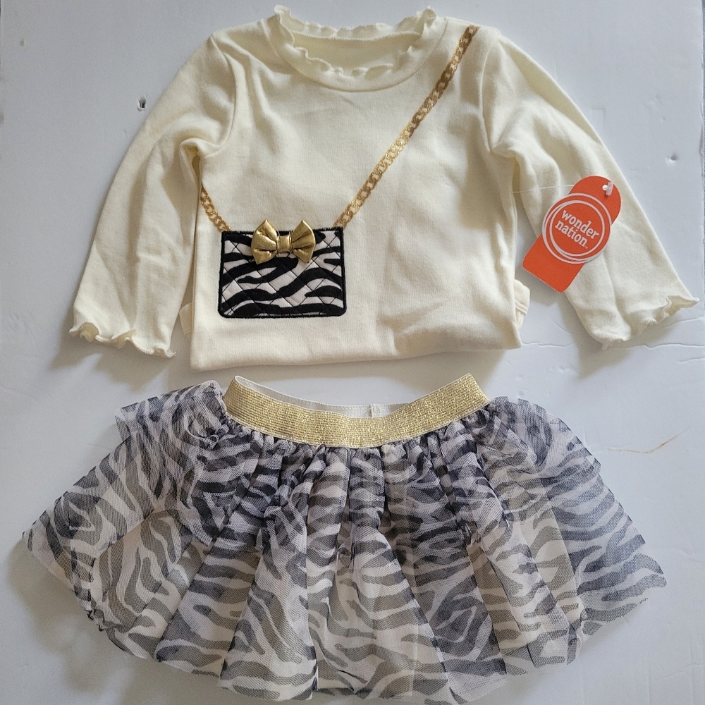 Wonder Nation Cream and Gold Zebra Print Kids Set. 3-6 months